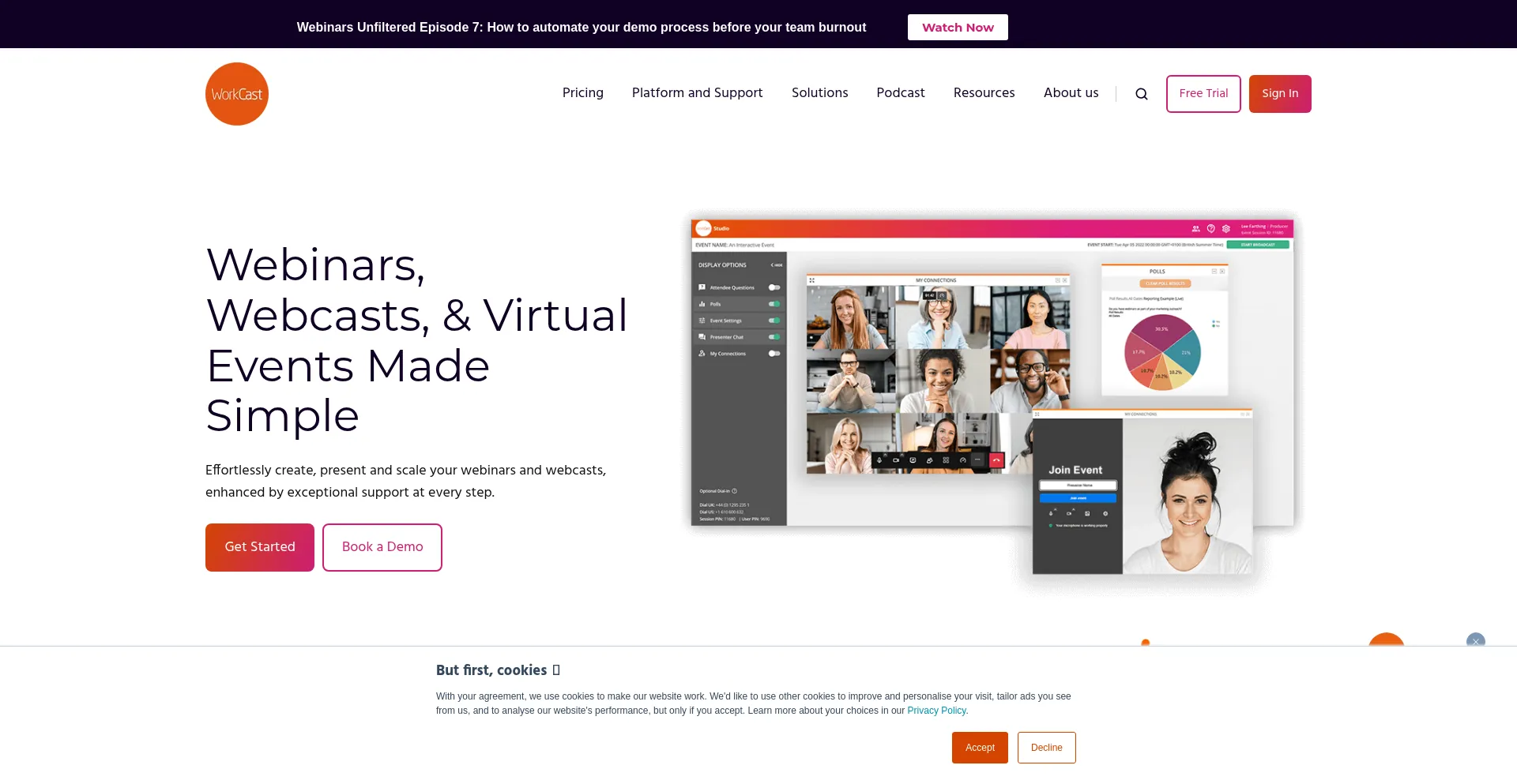 Website screenshot of Workcast.com