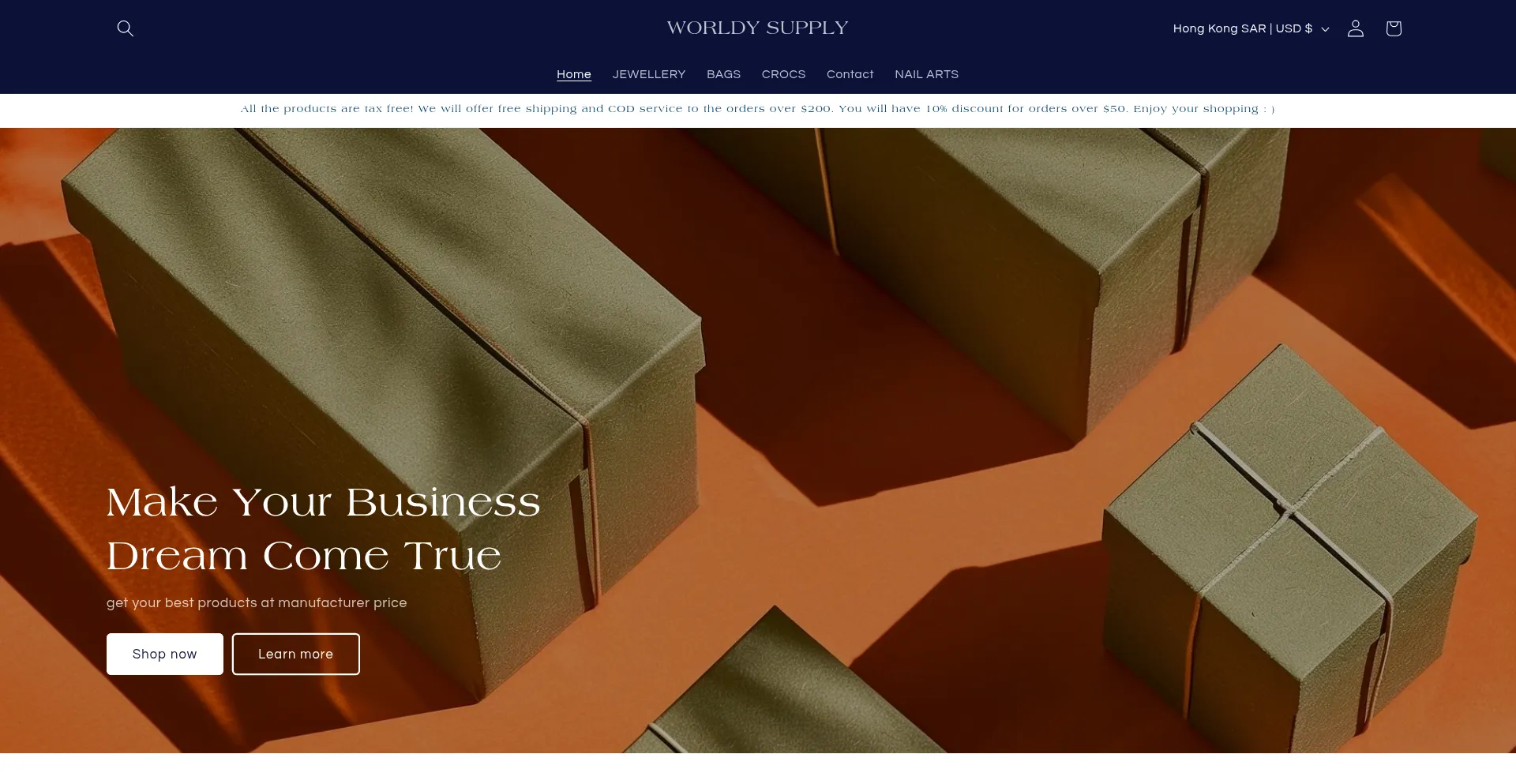 Website screenshot of Worldysupply.com