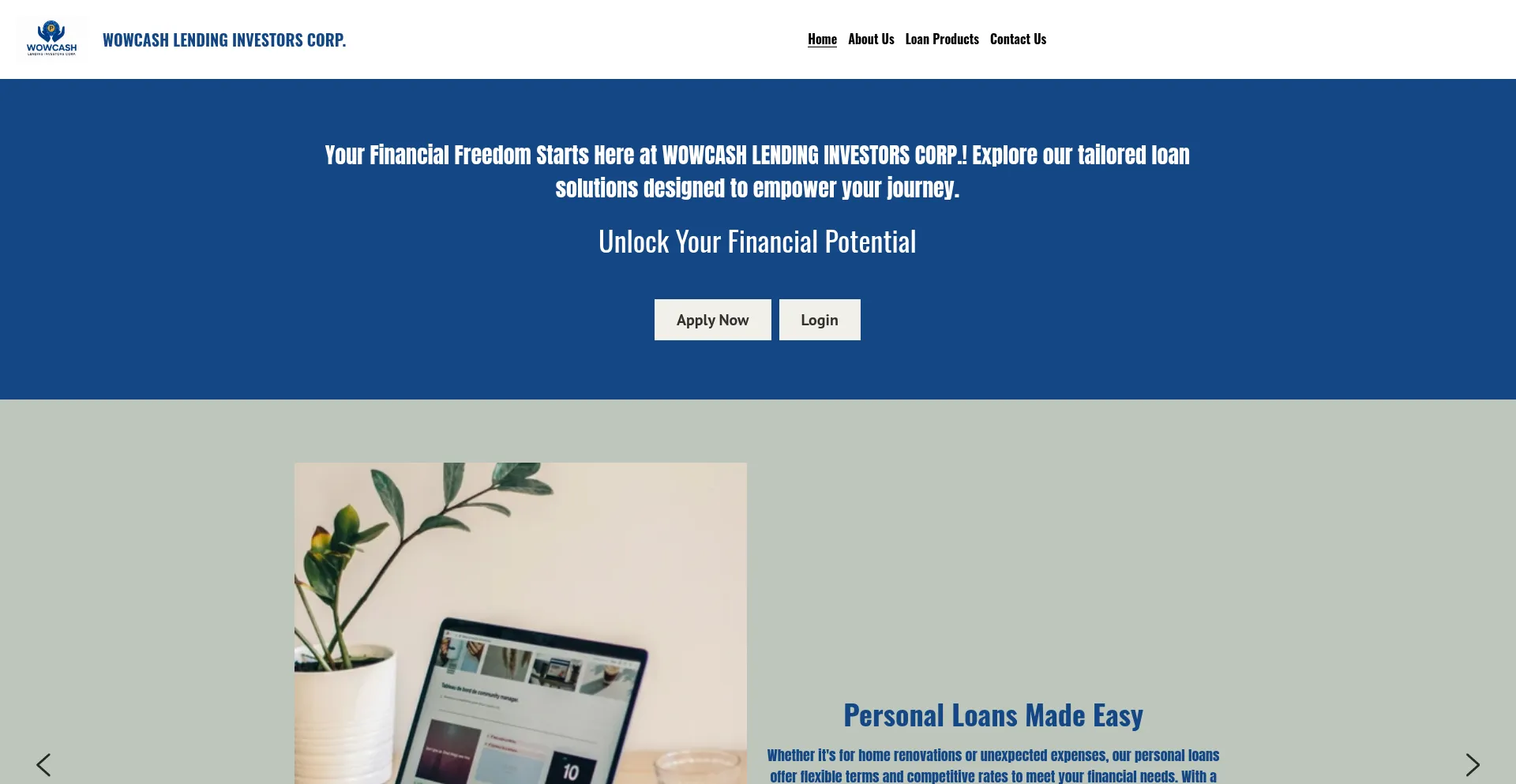 Website screenshot of Wowcashlending.com