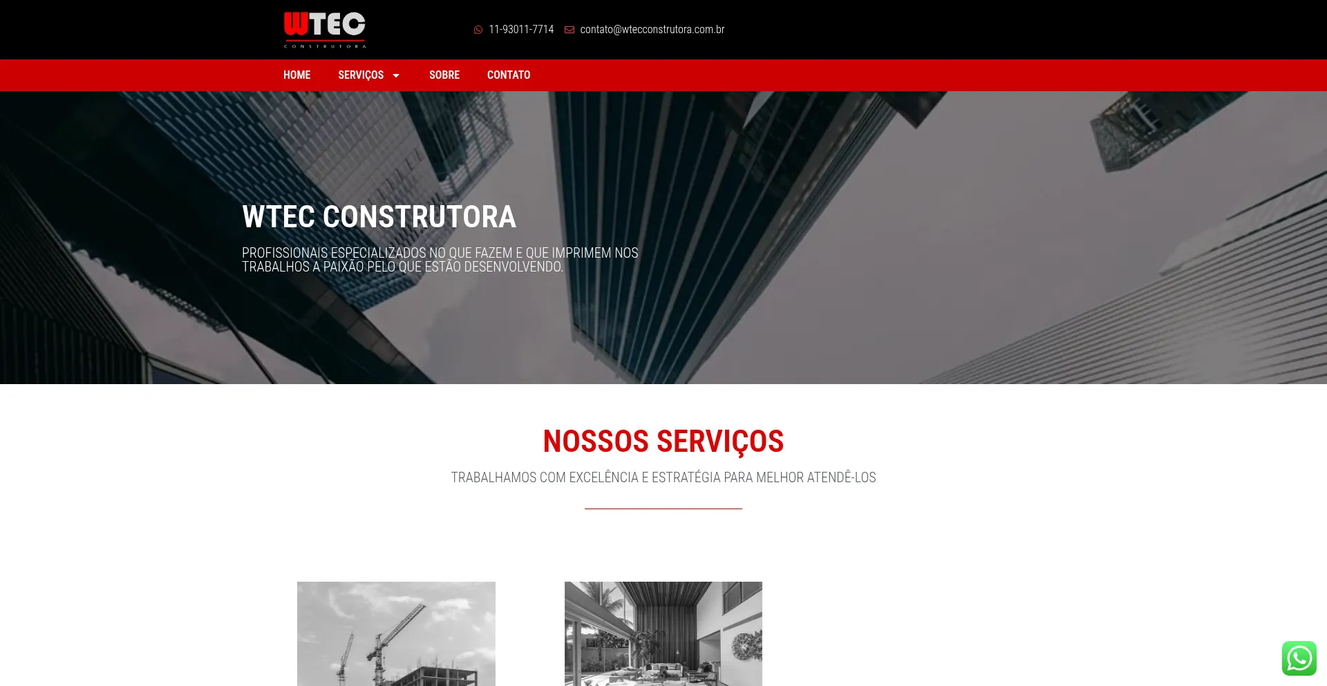 Website screenshot of Wtecconstrutora.com.br