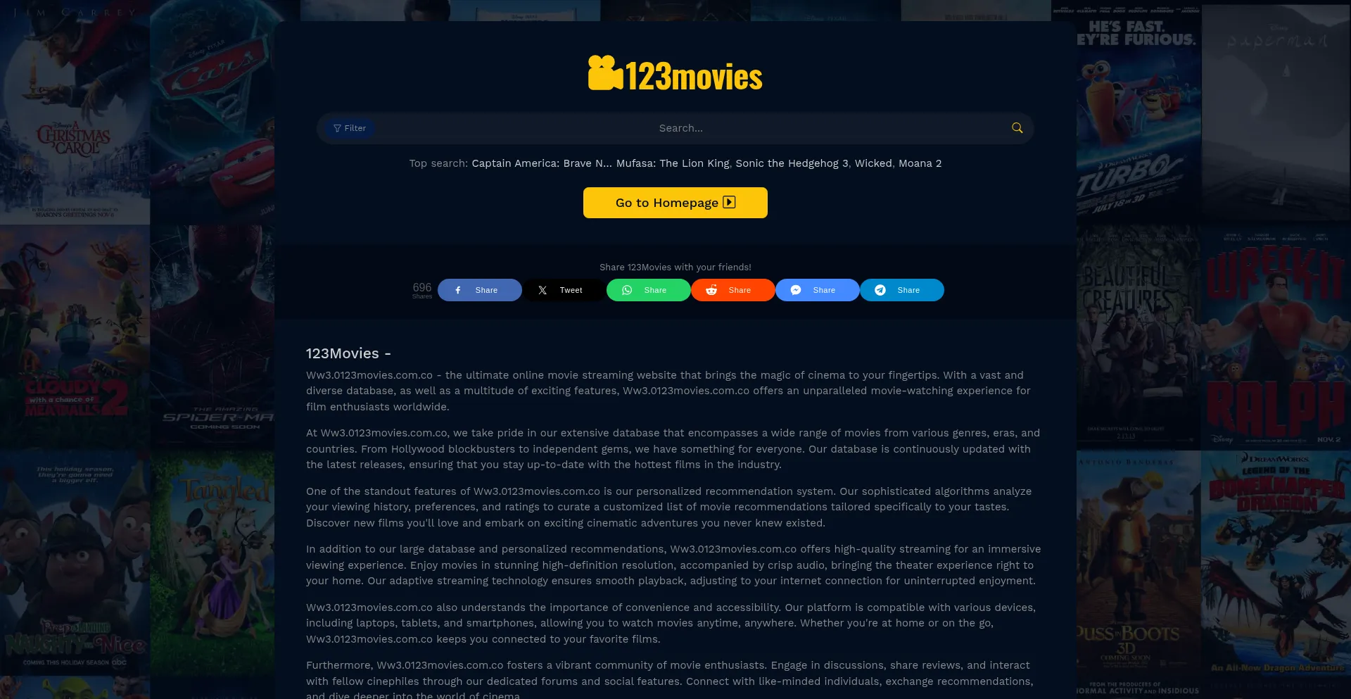 Website screenshot of Ww3.0123movies.com.co