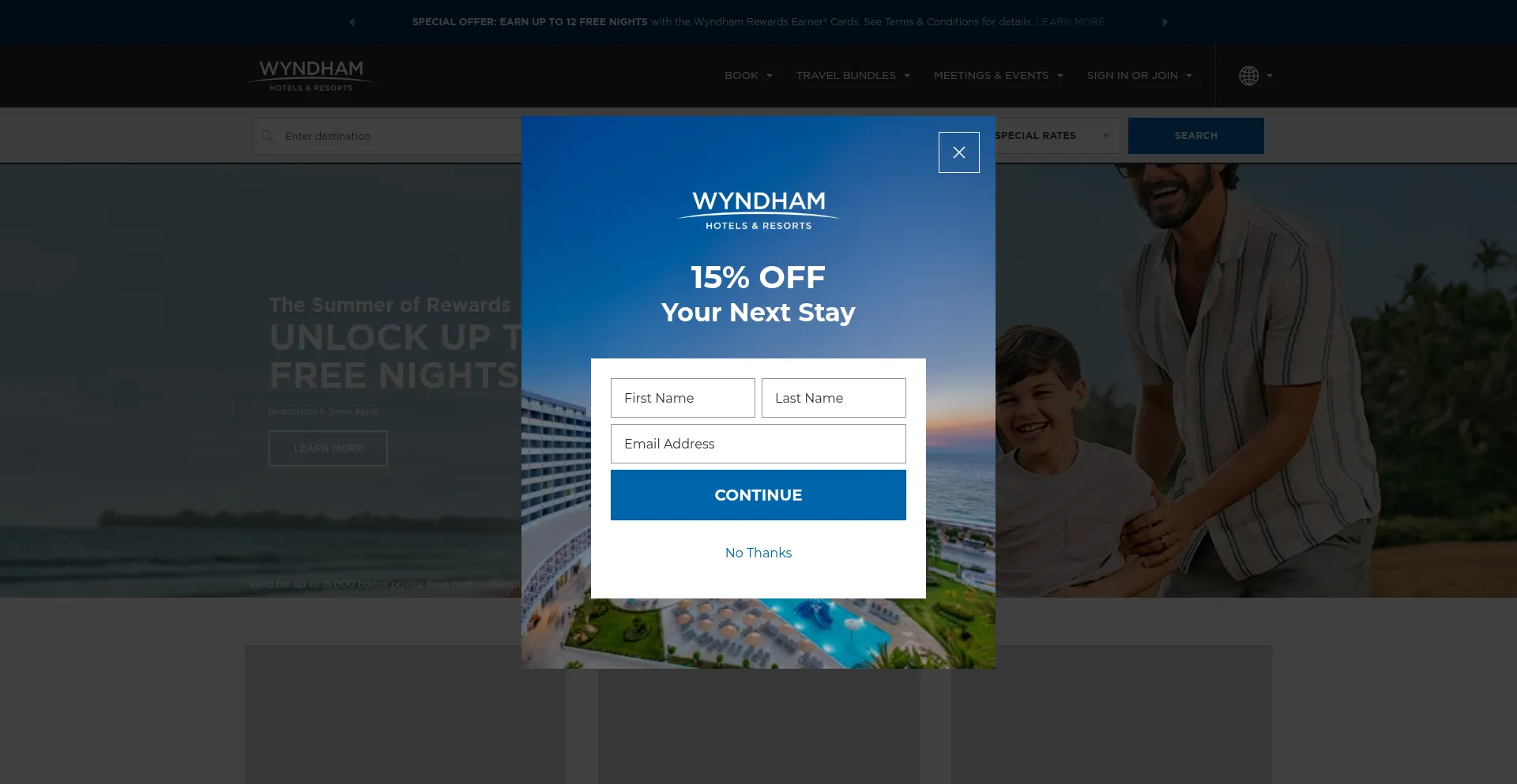 Website screenshot of Wyndhamhotels.com