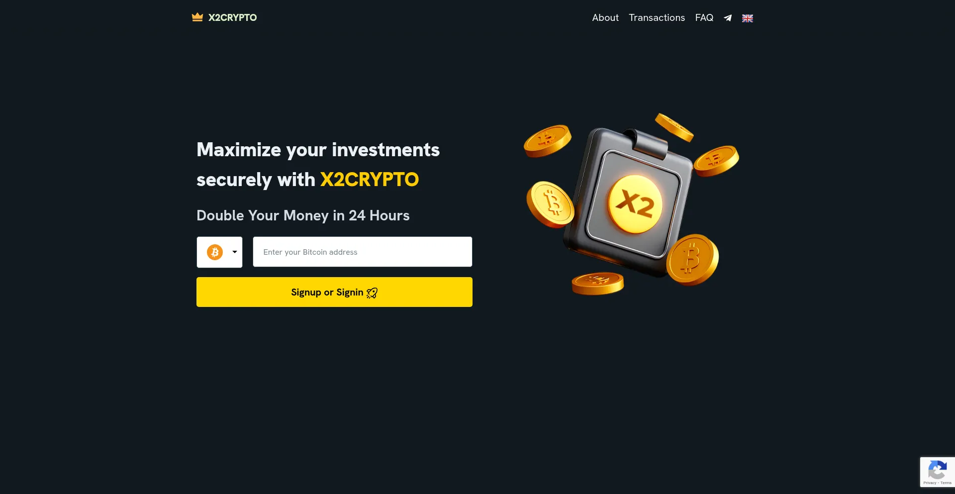 Website screenshot of X2crypto.bet