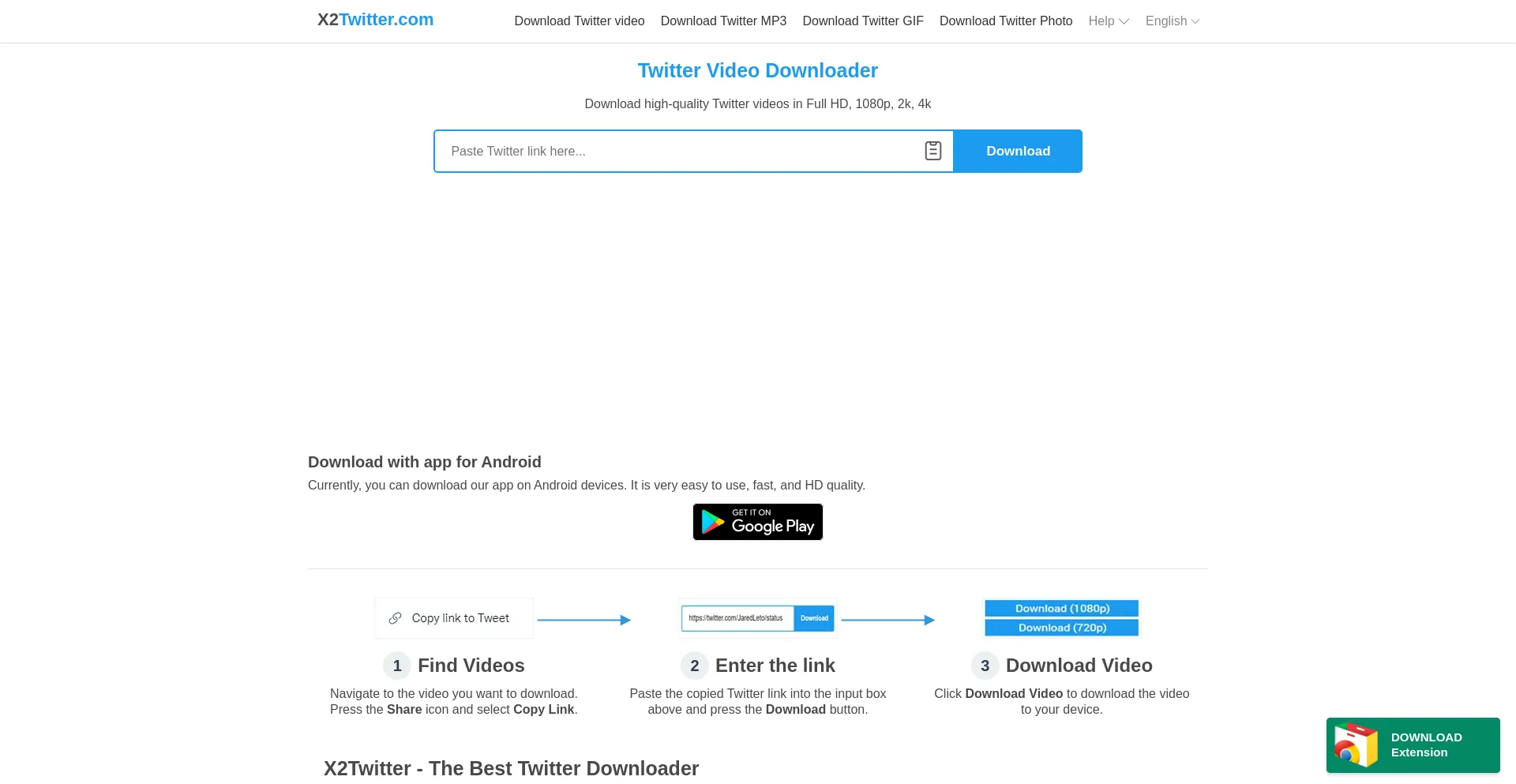 Website screenshot of X2twitter.com