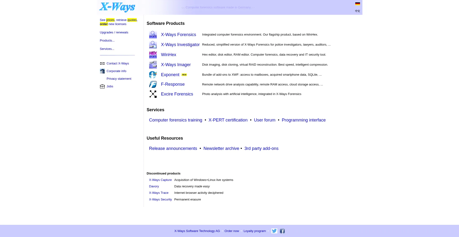 Website screenshot of X-ways.net