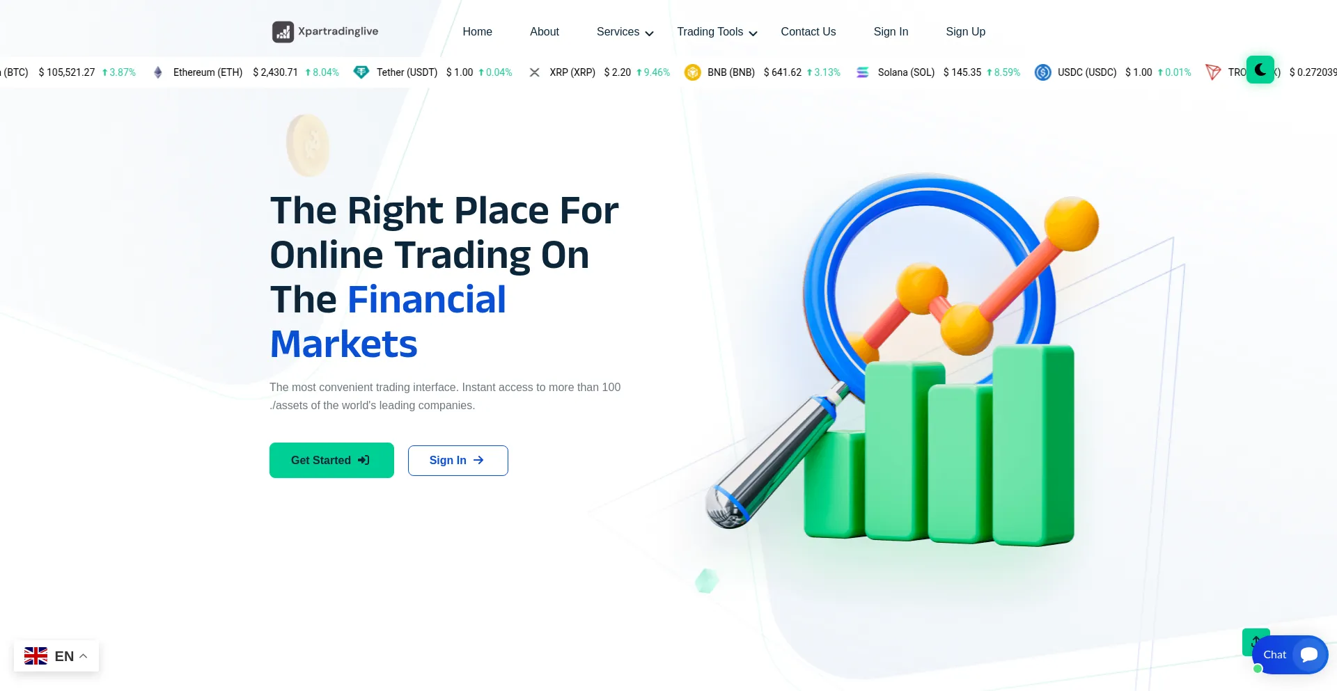 Website screenshot of Xpartradinglive.com