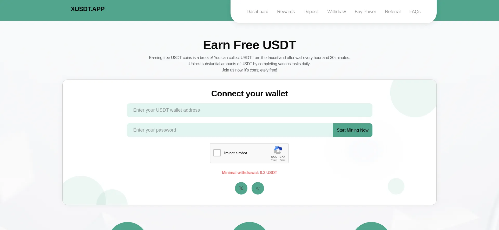 Website screenshot of Xusdt.app