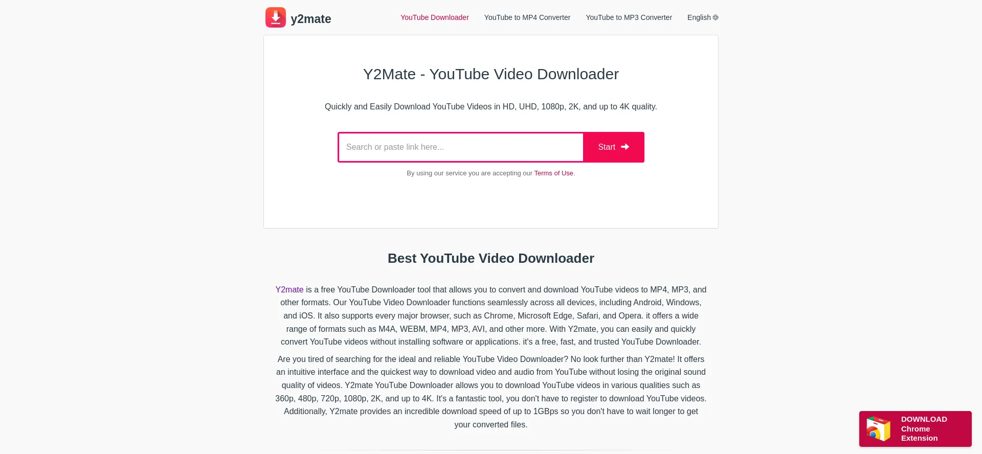 Website screenshot of Y2mate.mobi