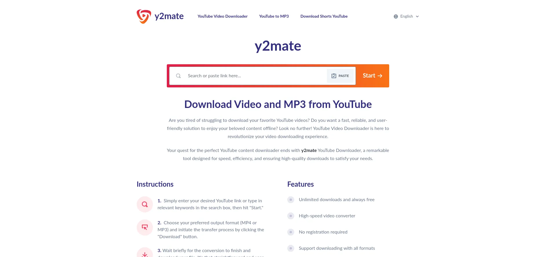 Website screenshot of Y2matego.com