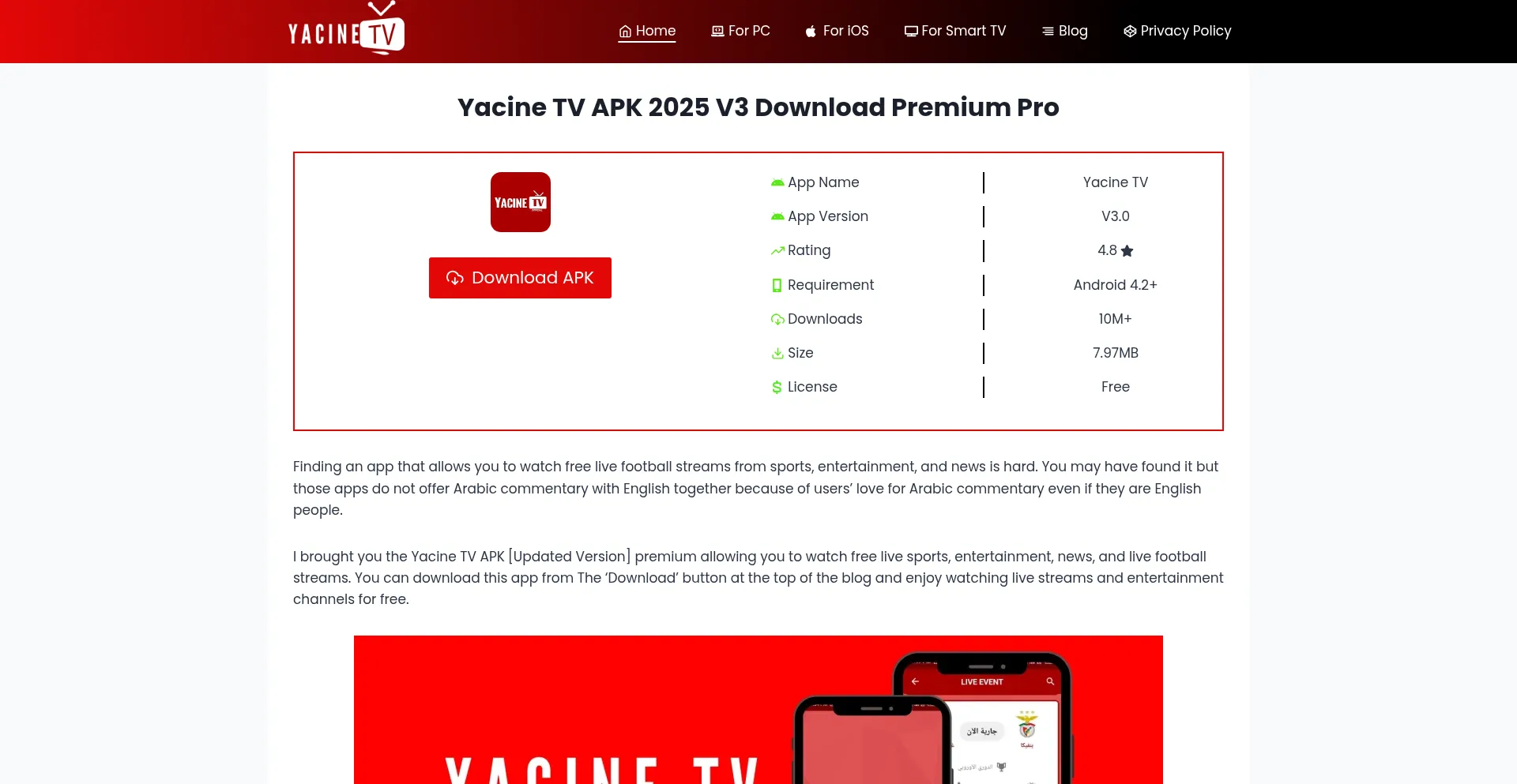 Website screenshot of Yacinetvapps.com