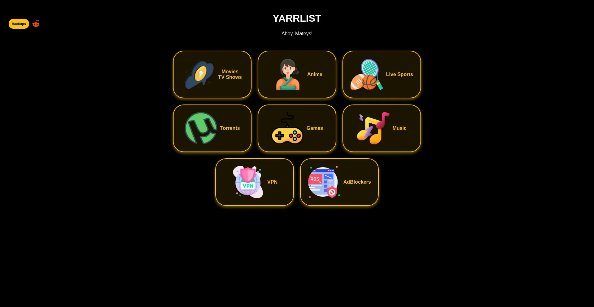 Website screenshot of Yarrlist.com