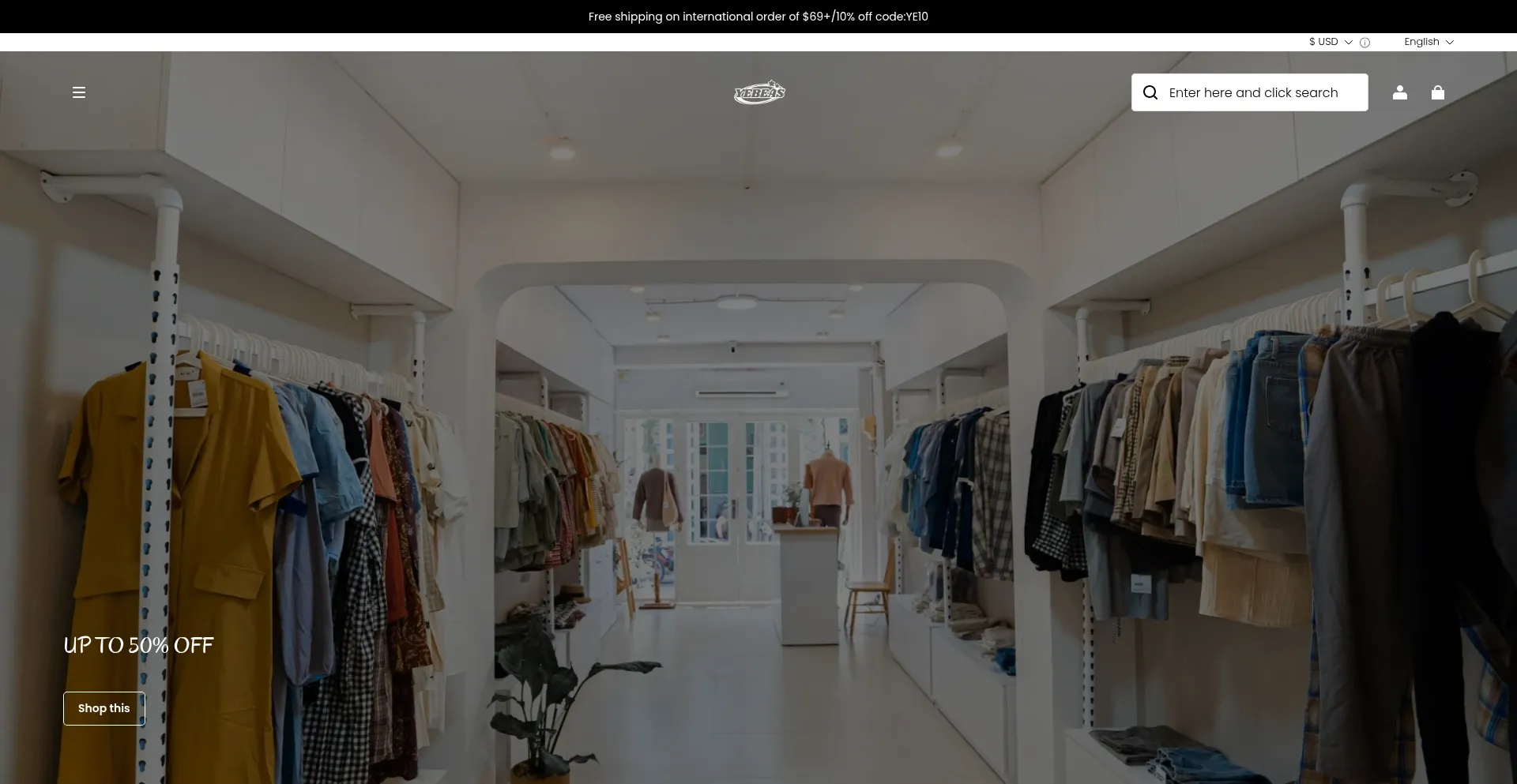 Website screenshot of Yebeas.shop