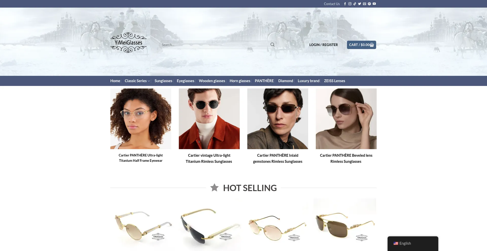 Website screenshot of Yimeiglasses.com