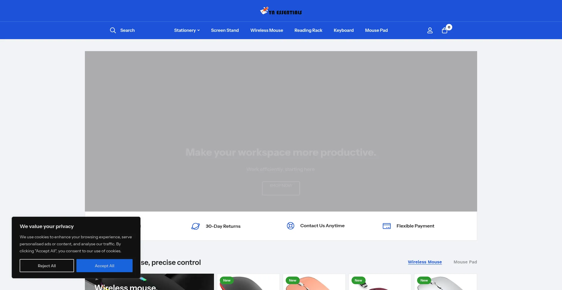 Website screenshot of Ynessentials.shop