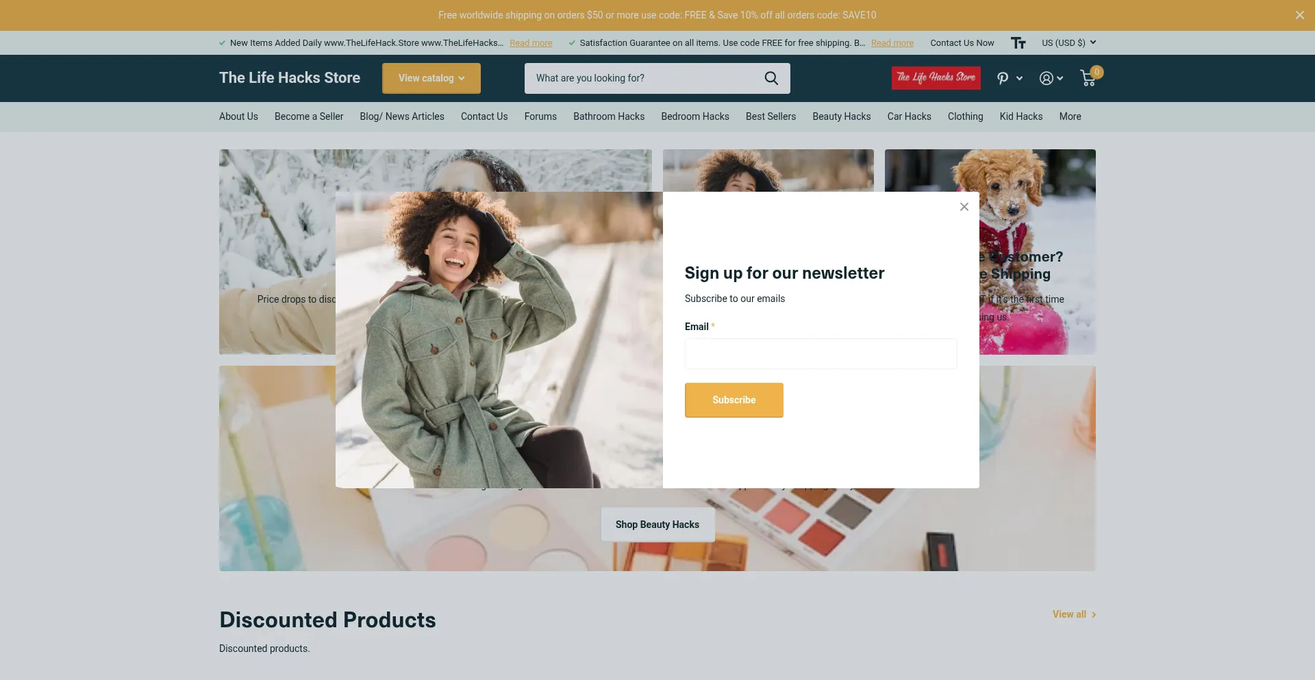 Website screenshot of Yourlifehacks.store