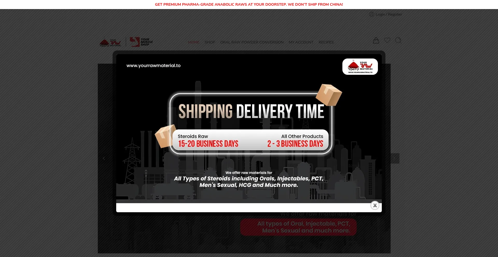 Website screenshot of Yourrawmaterial.to