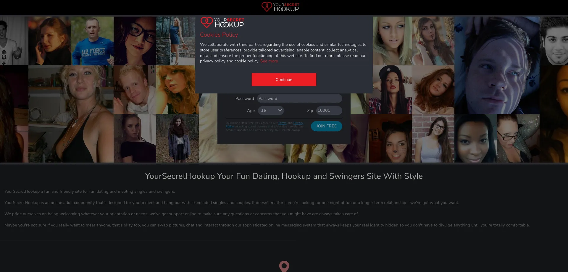 Website screenshot of Yoursecrethookup.com
