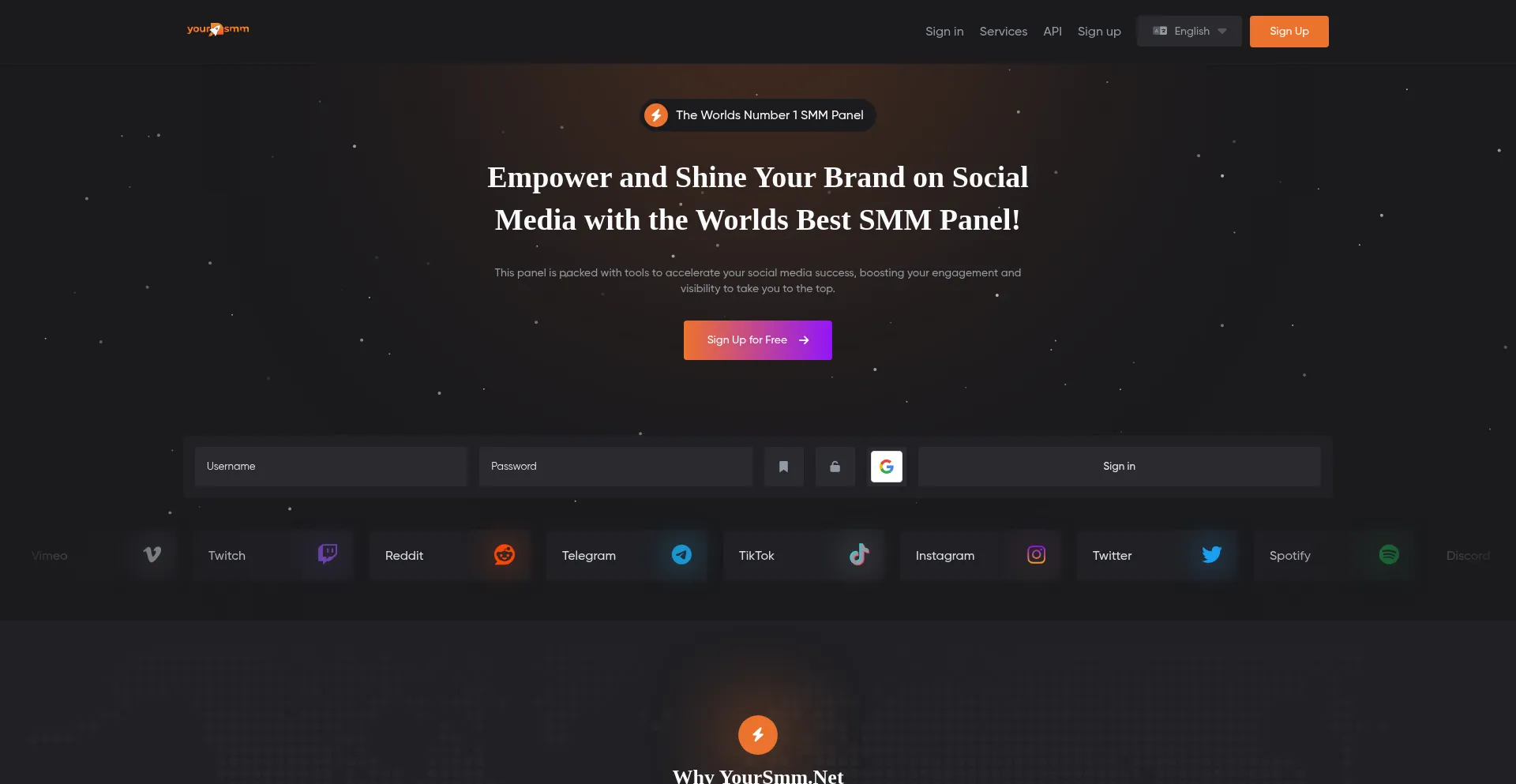 Website screenshot of Yoursmm.net
