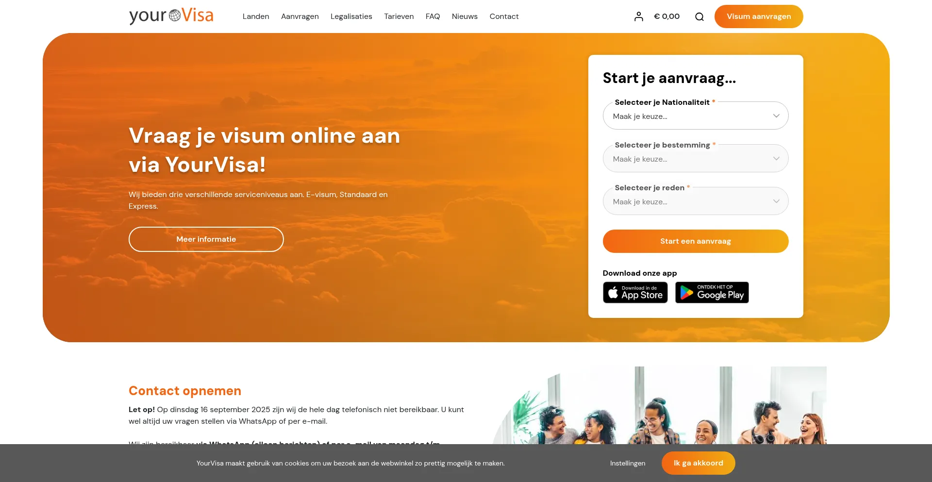 Website screenshot of Yourvisa.nl