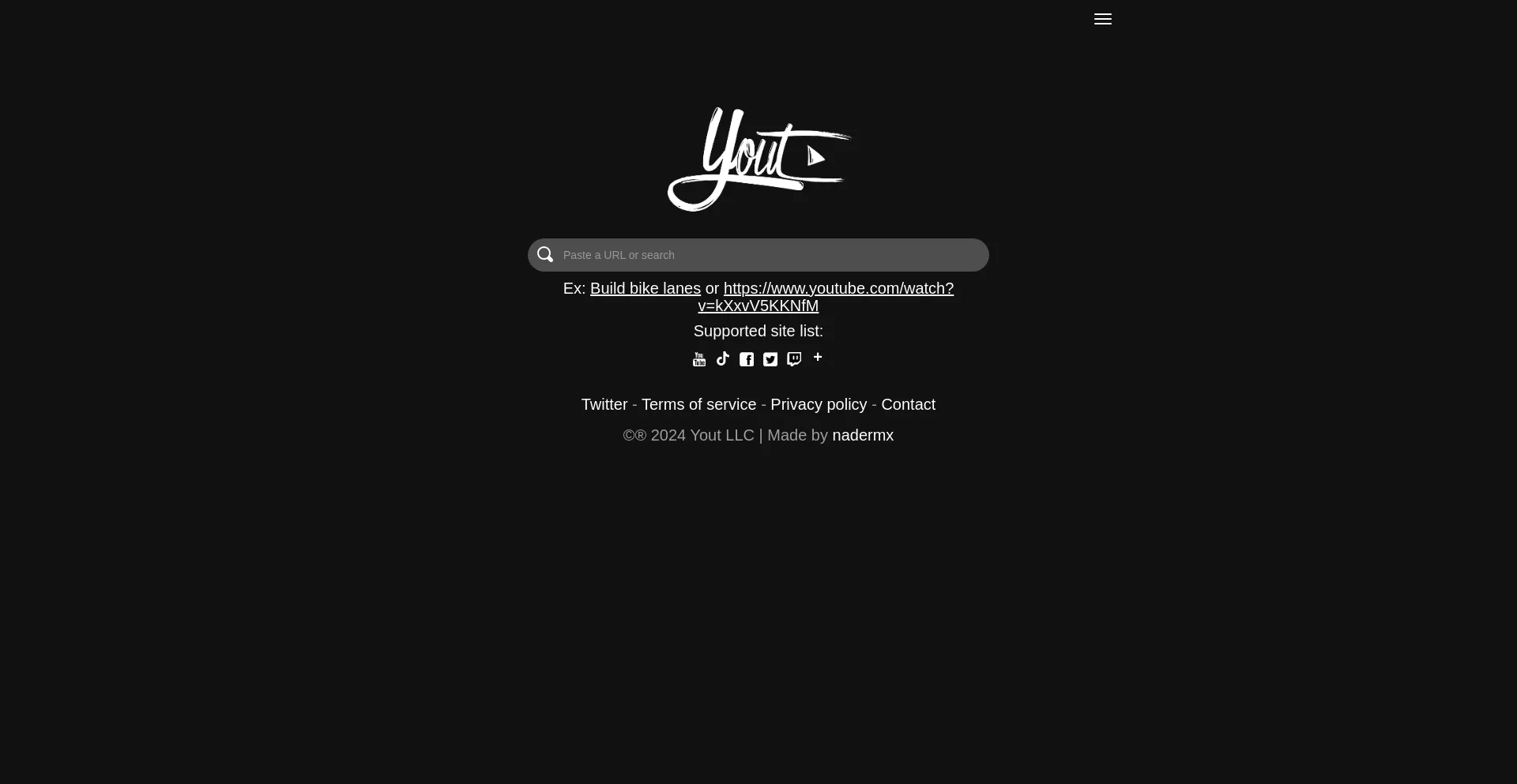 Website screenshot of Yout.com