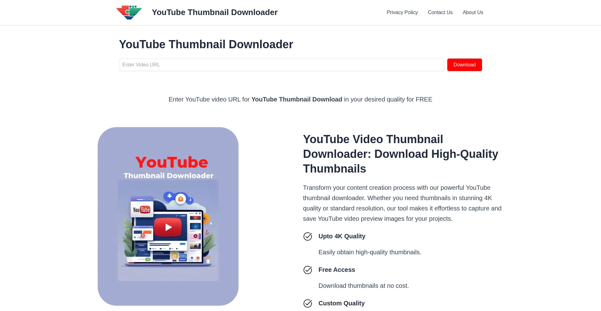 Website screenshot of Youtube-thumbnail-downloaderr.com