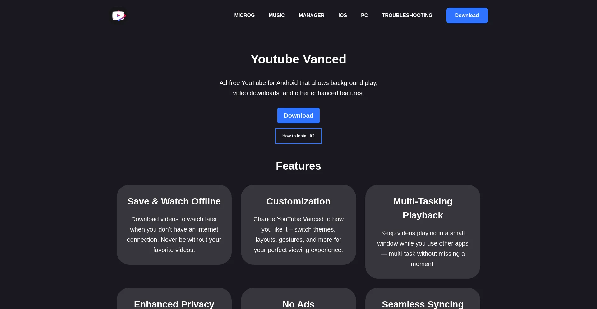 Website screenshot of Youtubevanced.gg