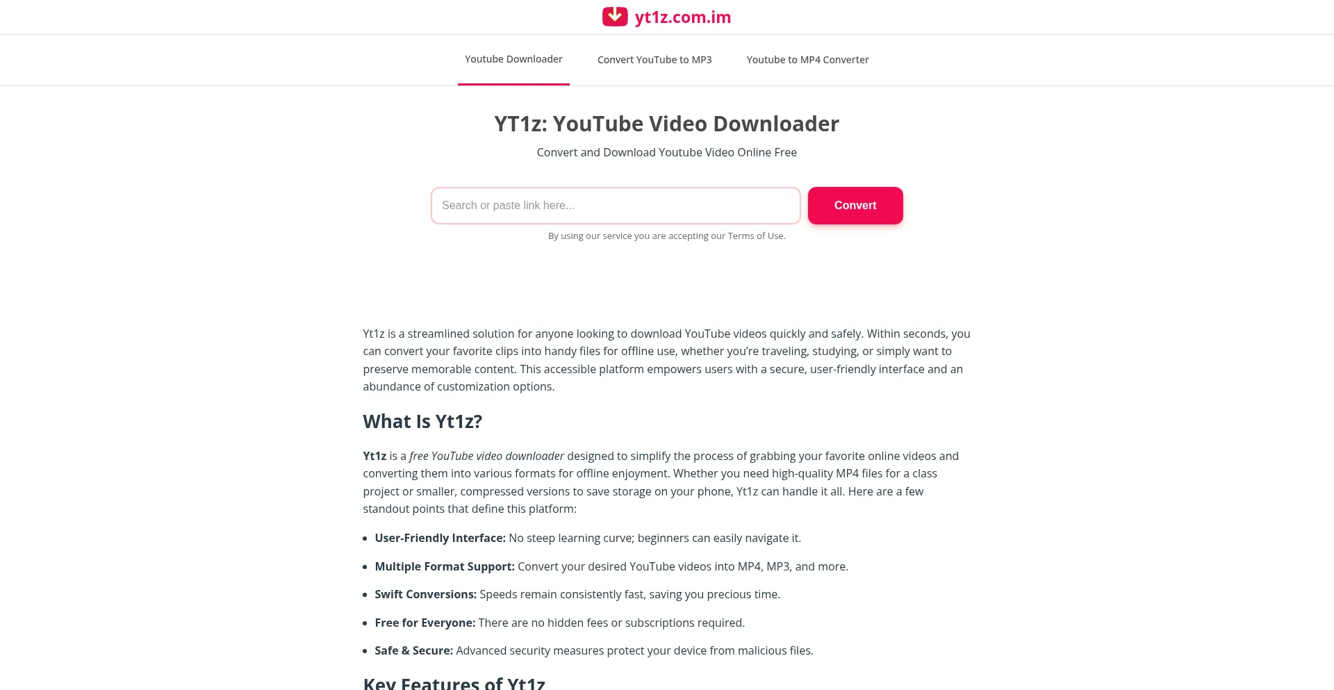 Website screenshot of Yt1z.com.im