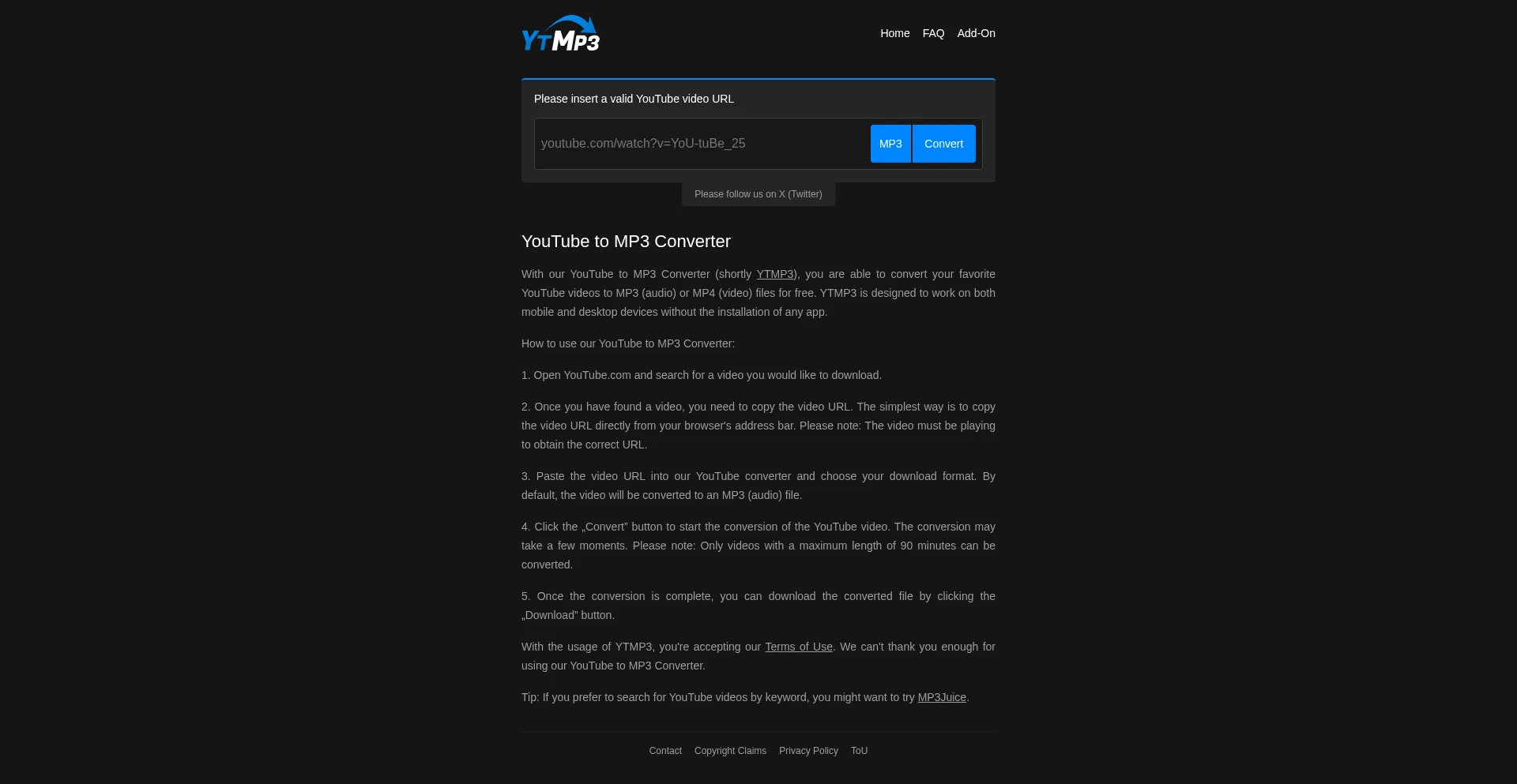 Website screenshot of Ytmp3s.nu