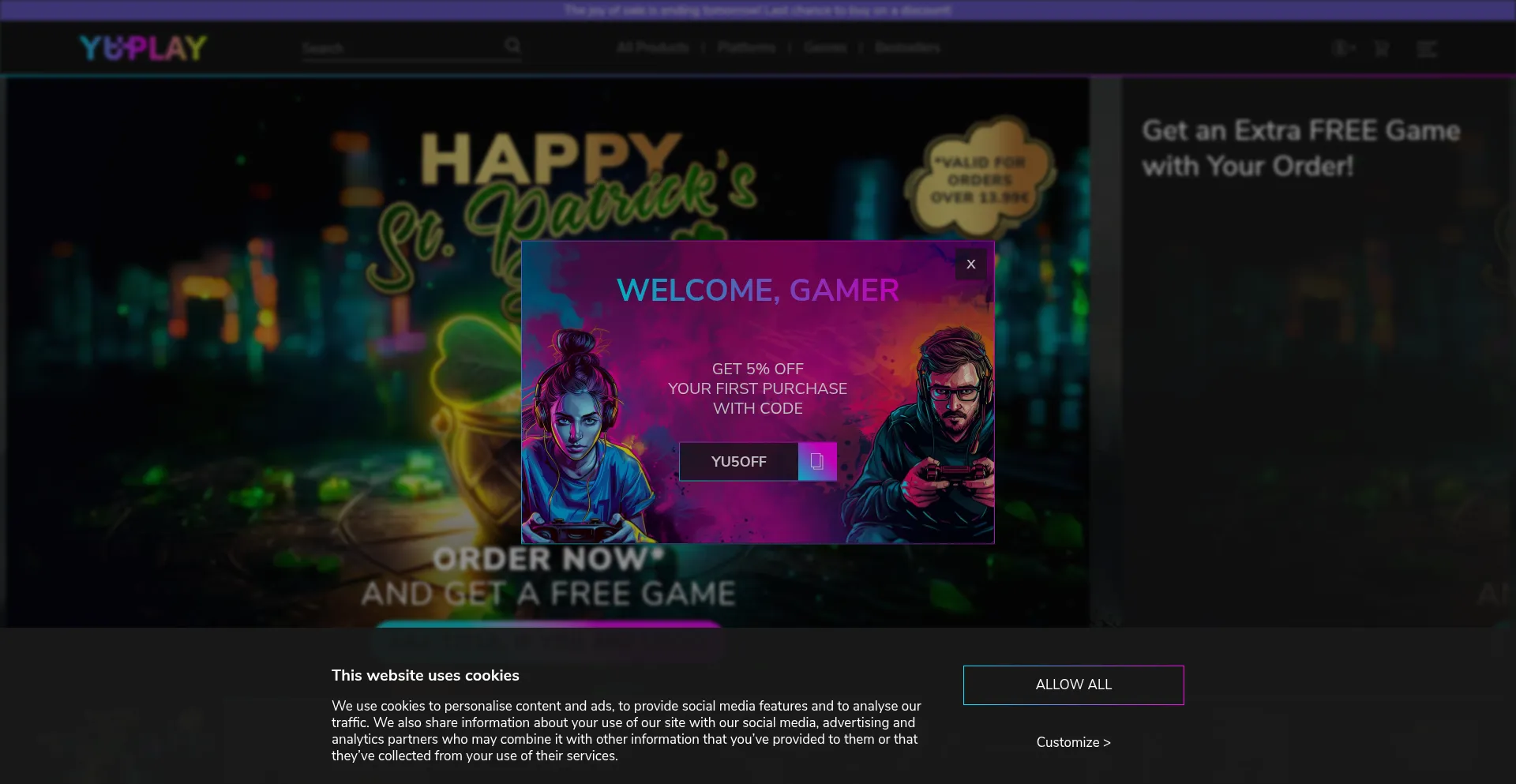 Website screenshot of Yuplay.com