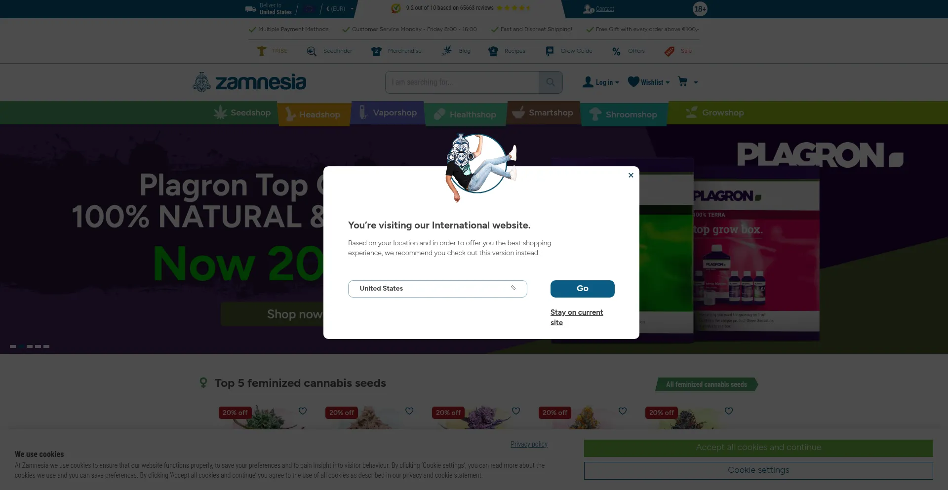 Website screenshot of Zamnesia.com