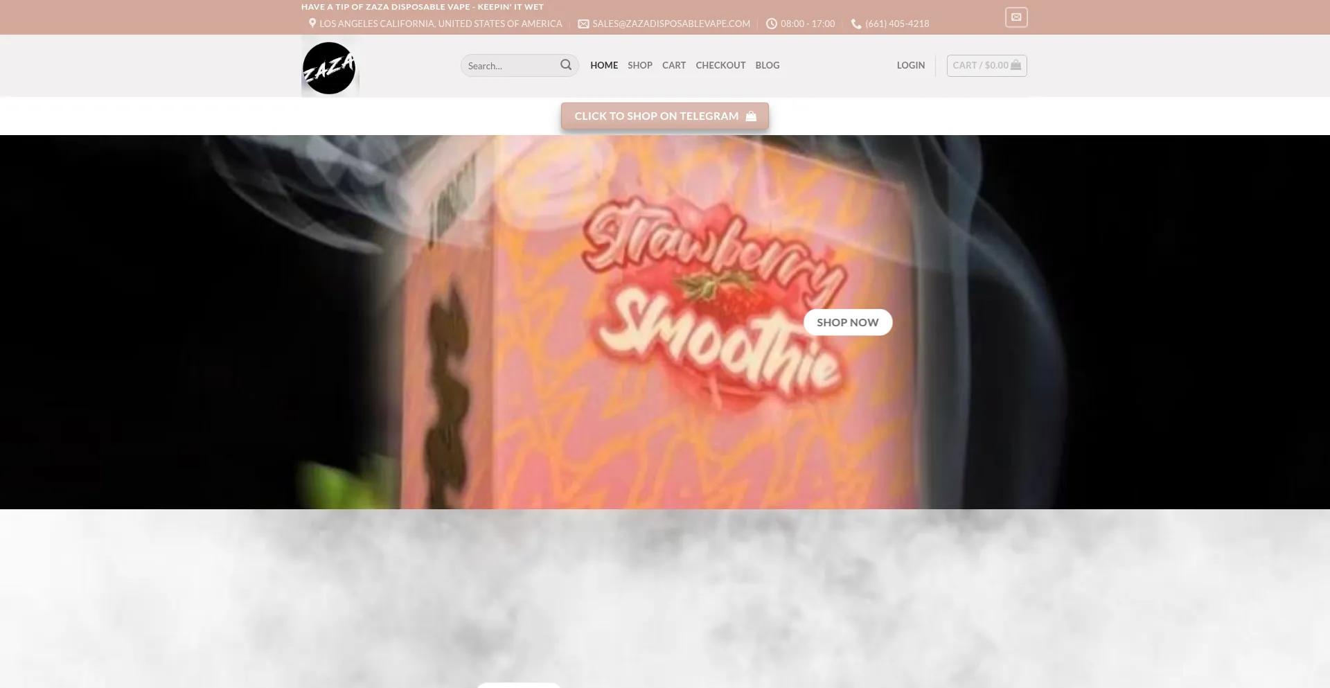 Website screenshot of Zazadisposablevape.com