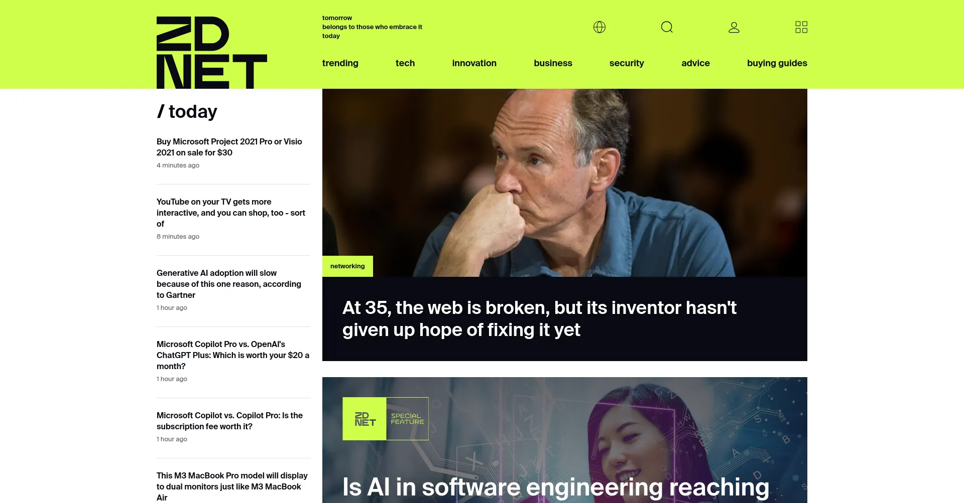Website screenshot of Zdnet.com