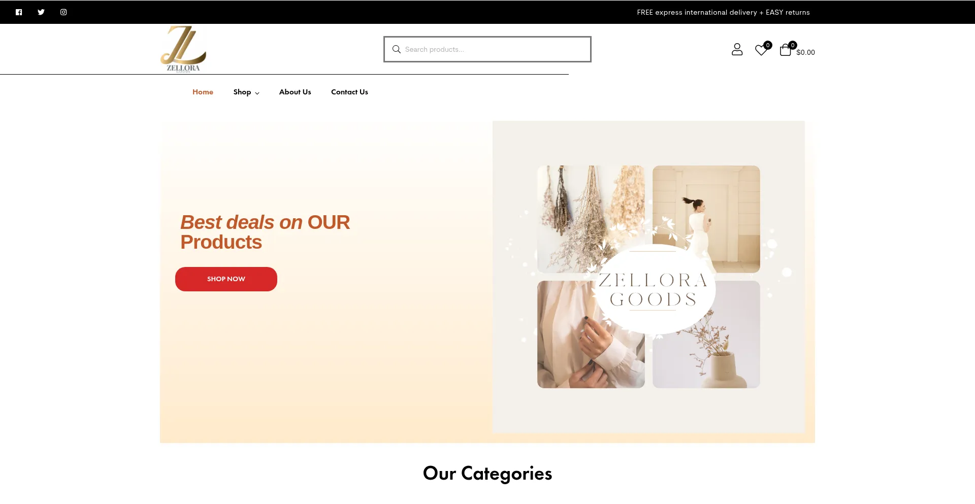 Website screenshot of Zelloragoods.com