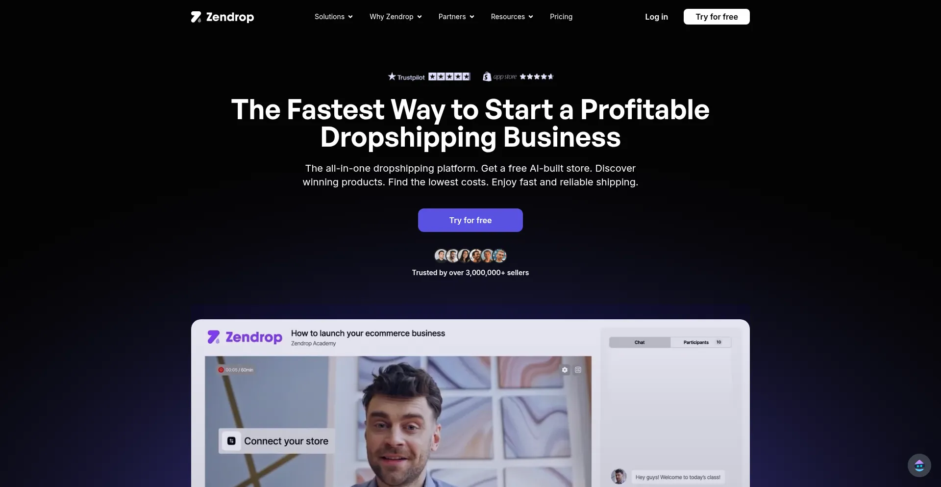 Website screenshot of Zendrop.com