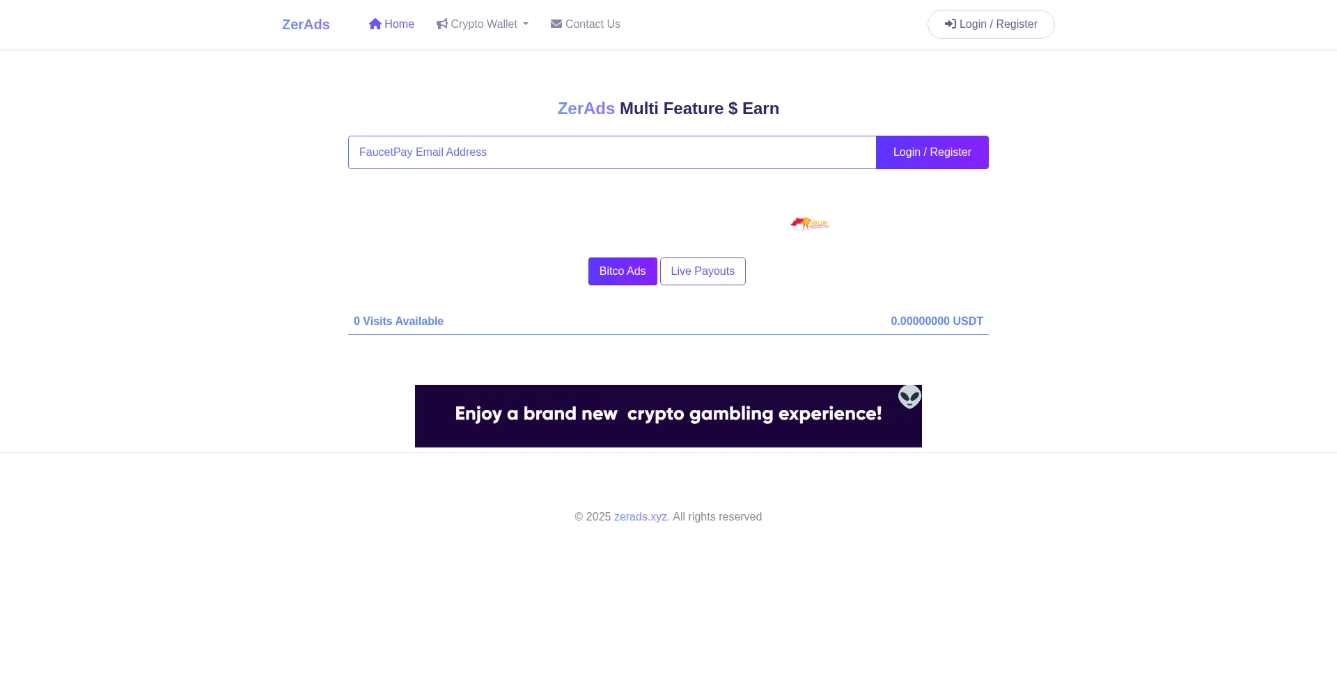 Website screenshot of Zerads.xyz
