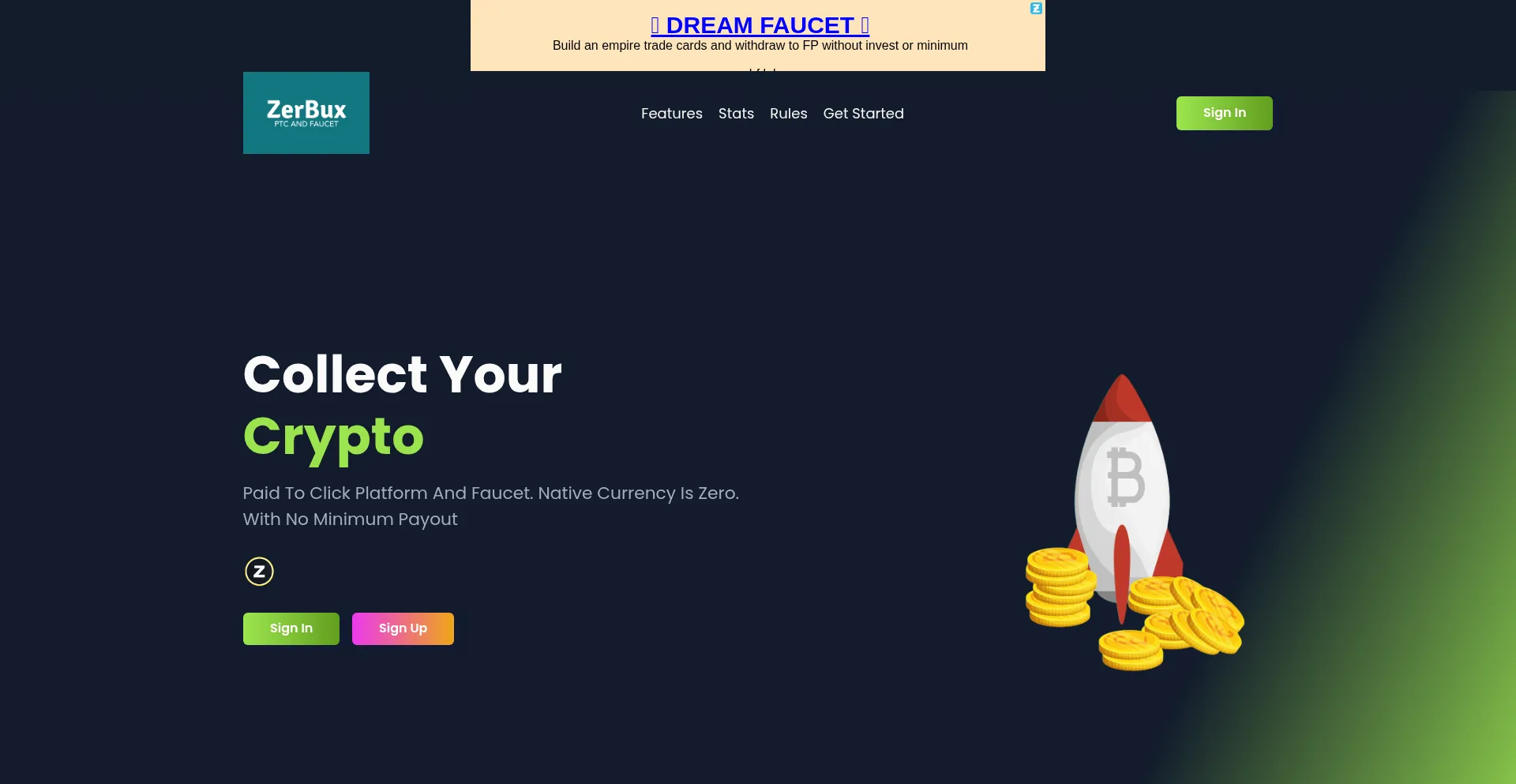 Website screenshot of Zerbux.com