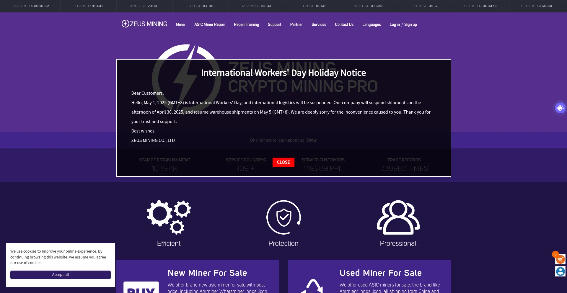 Website screenshot of Zeusbtc.com