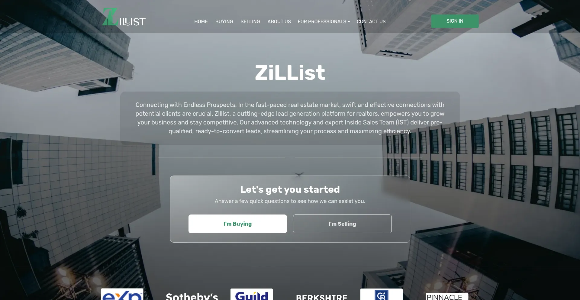 Website screenshot of Zillist.com