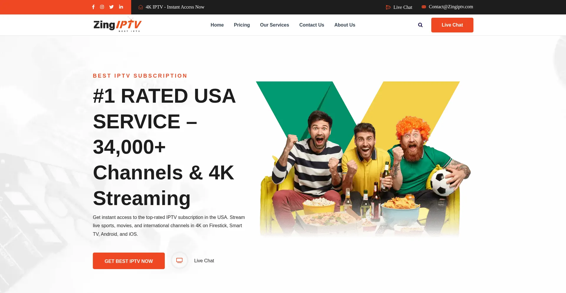Website screenshot of Zingiptv.com