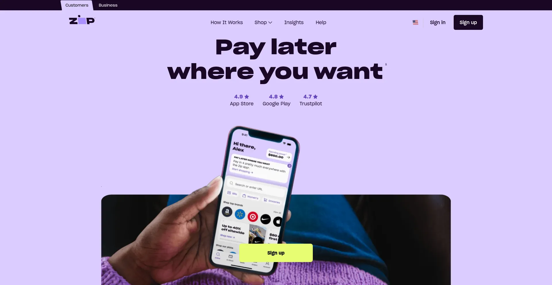 Website screenshot of Zip.co