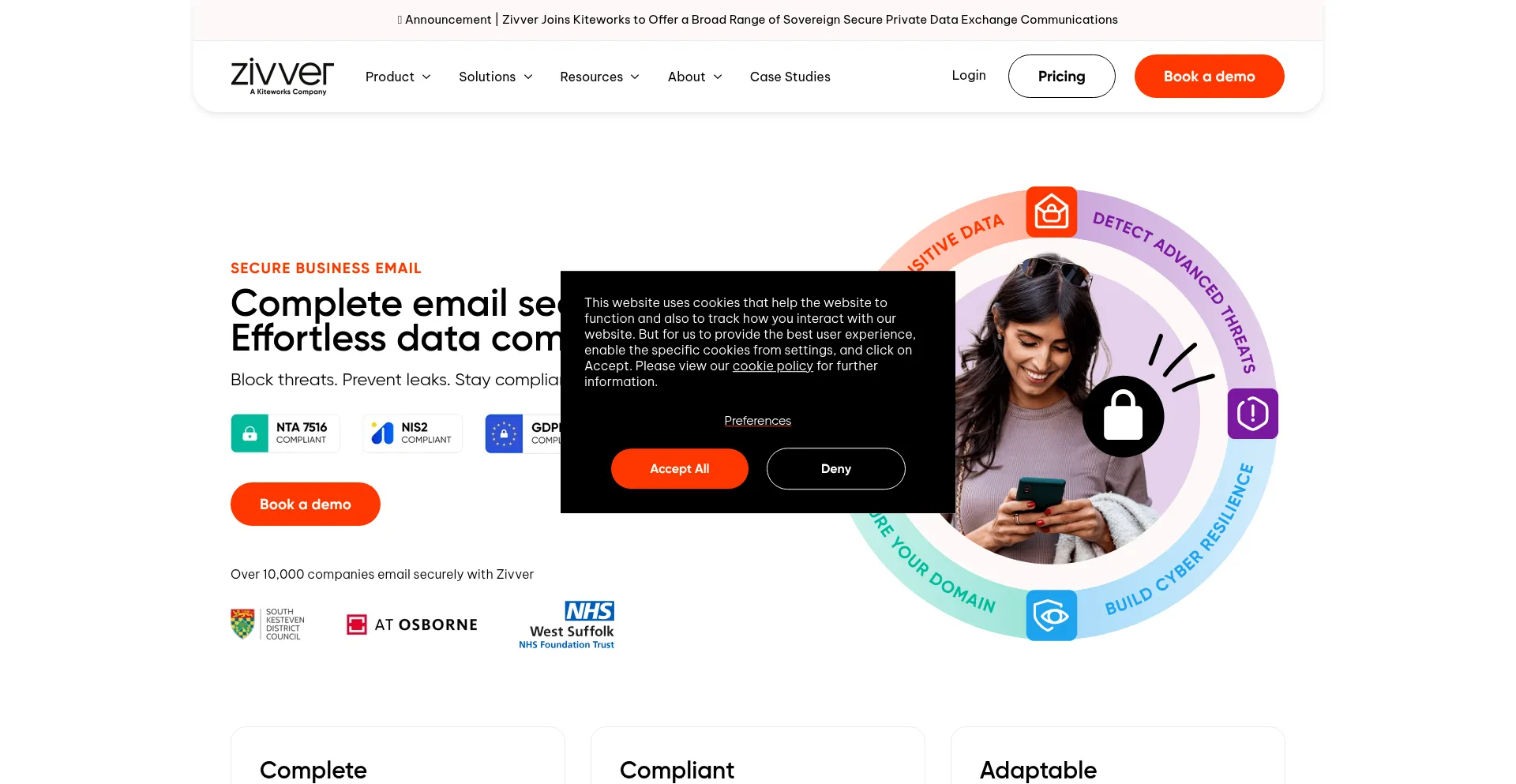 Website screenshot of Zivver.com