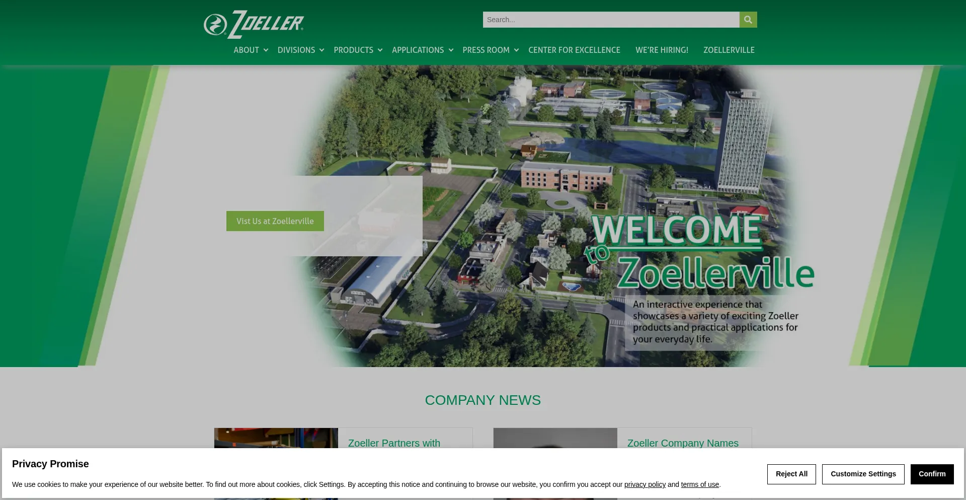 Website screenshot of Zoeller.com