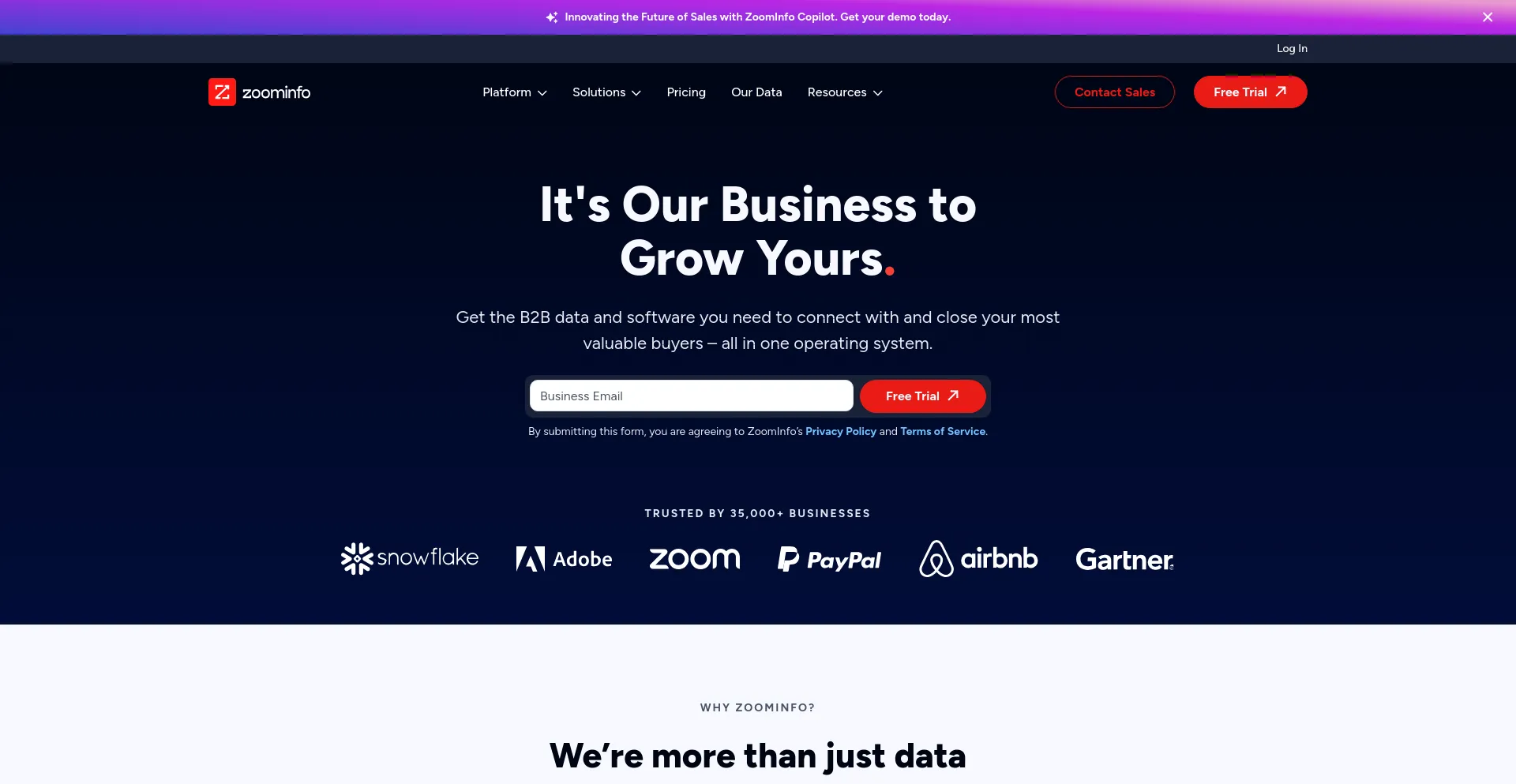 Website screenshot of Zoominfo.com
