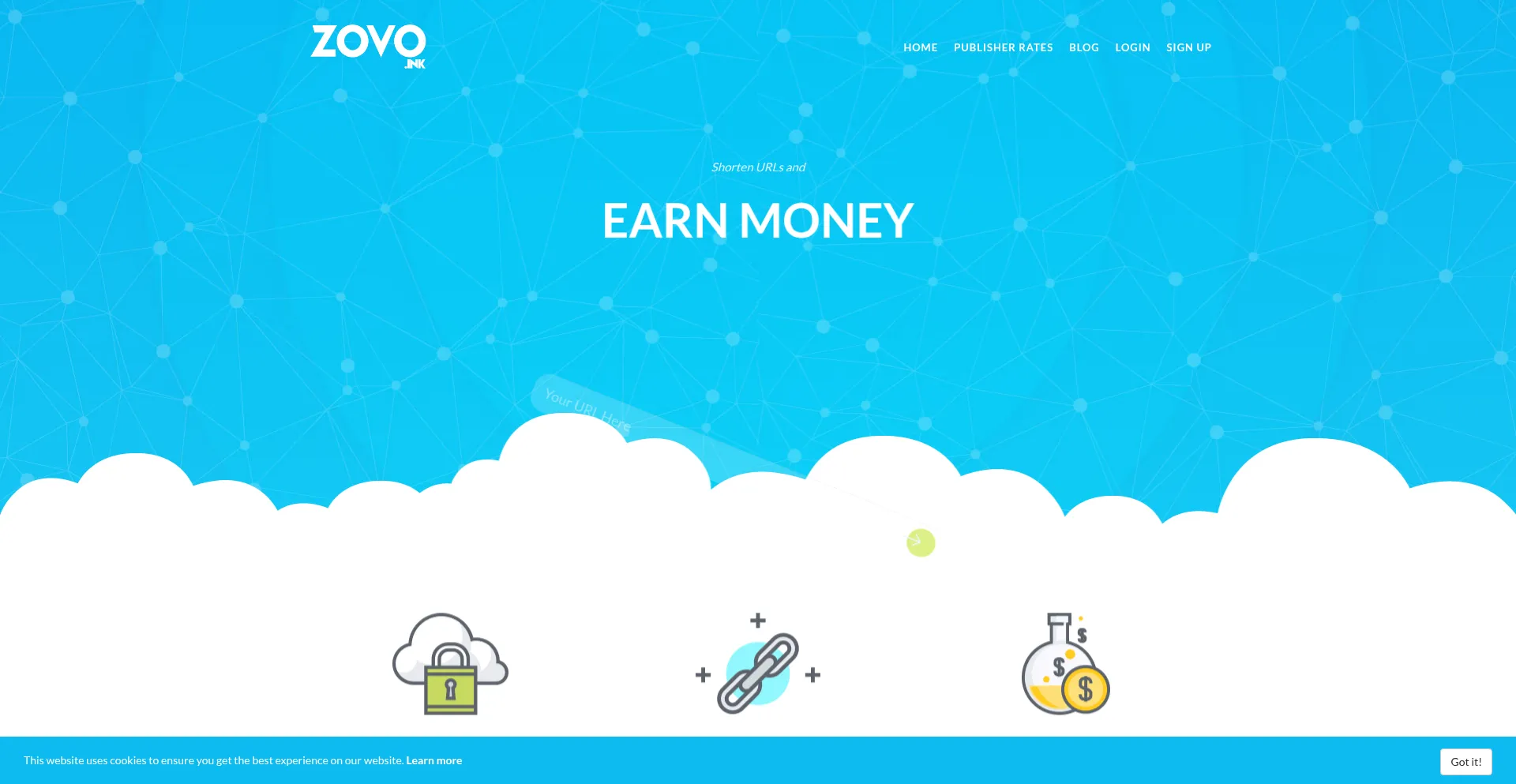 Website screenshot of Zovo.ink