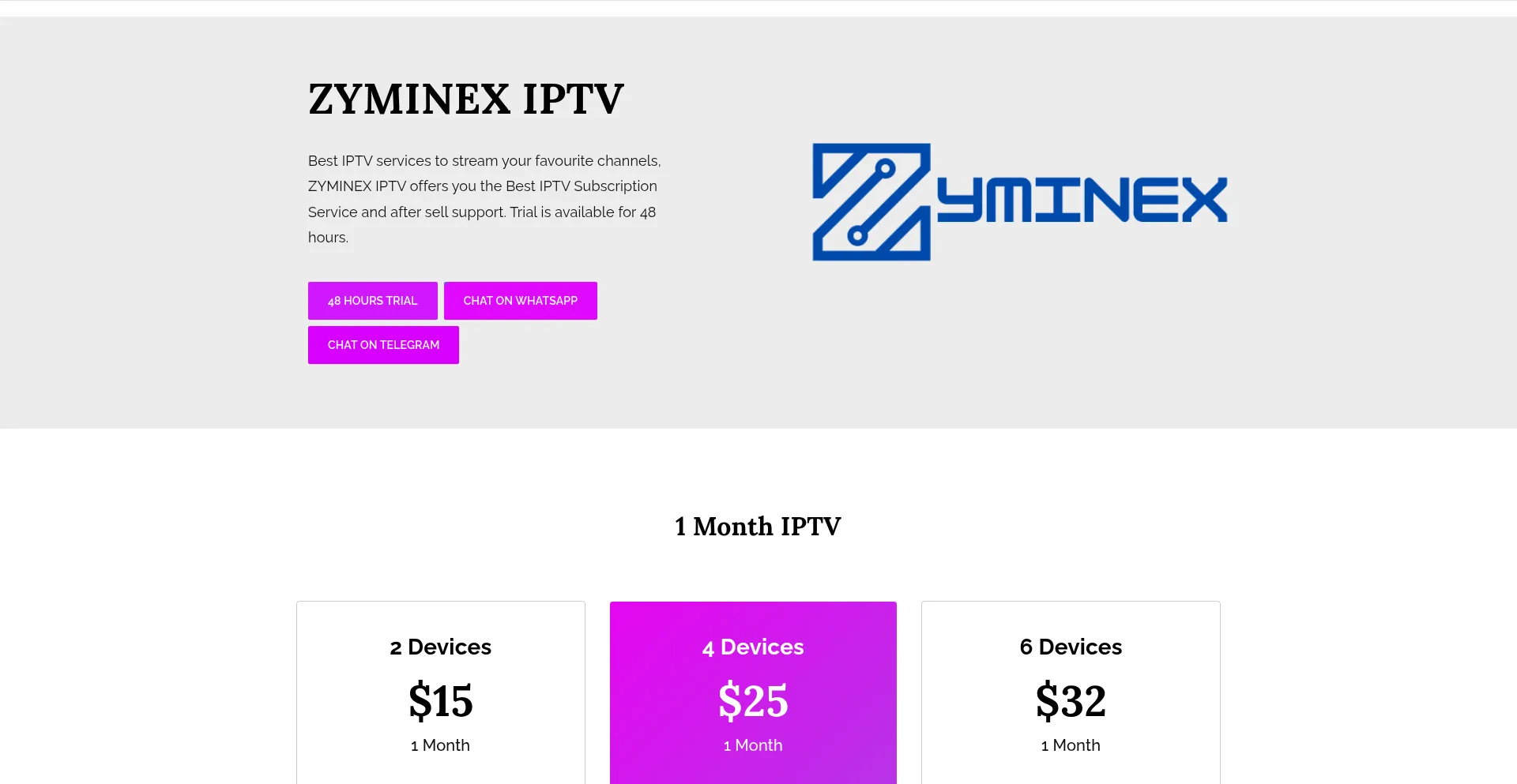 Website screenshot of Zyminexiptv.com
