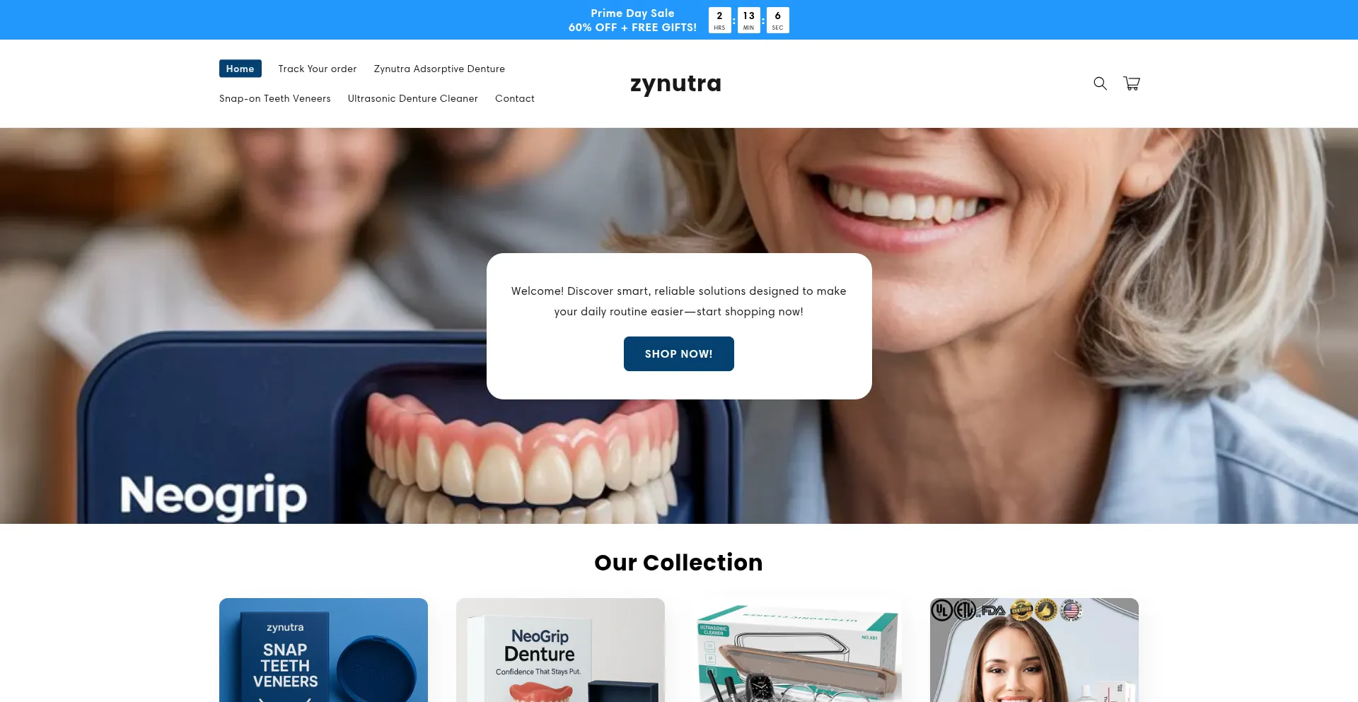 Website screenshot of Zynutra.com